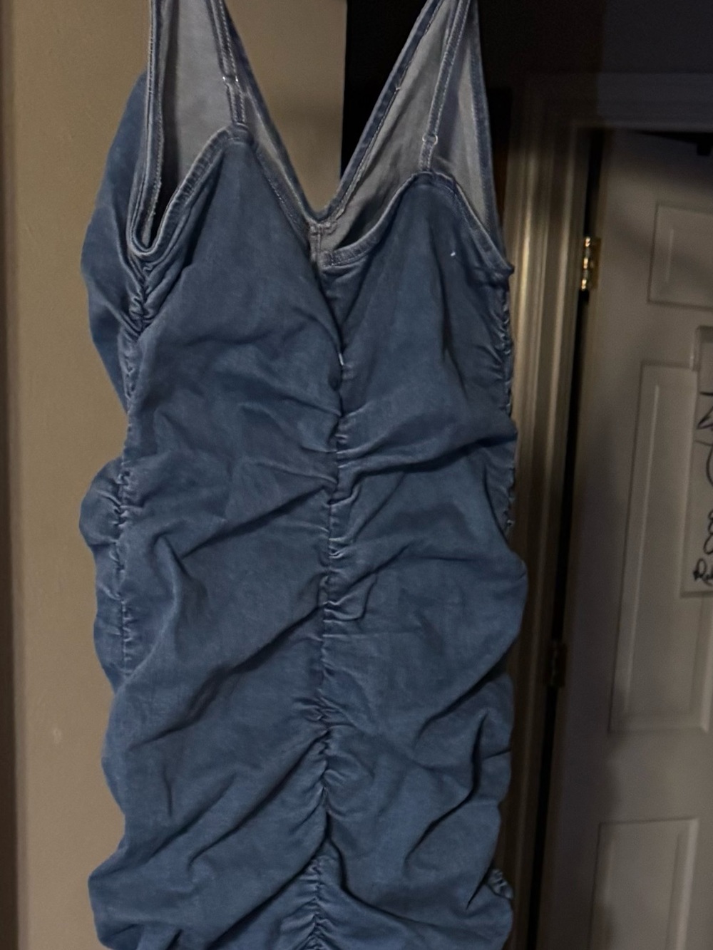 Classic Women's Ruched Slip Denim Dress - Blue Sz XL